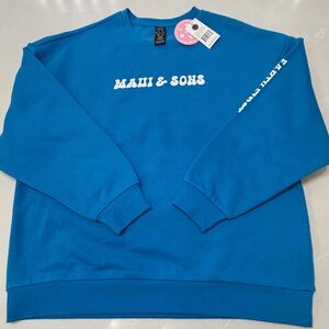 NWT ($50) Maui and Sons Bright Blue Crewneck Sweatshirt with White Logo, M